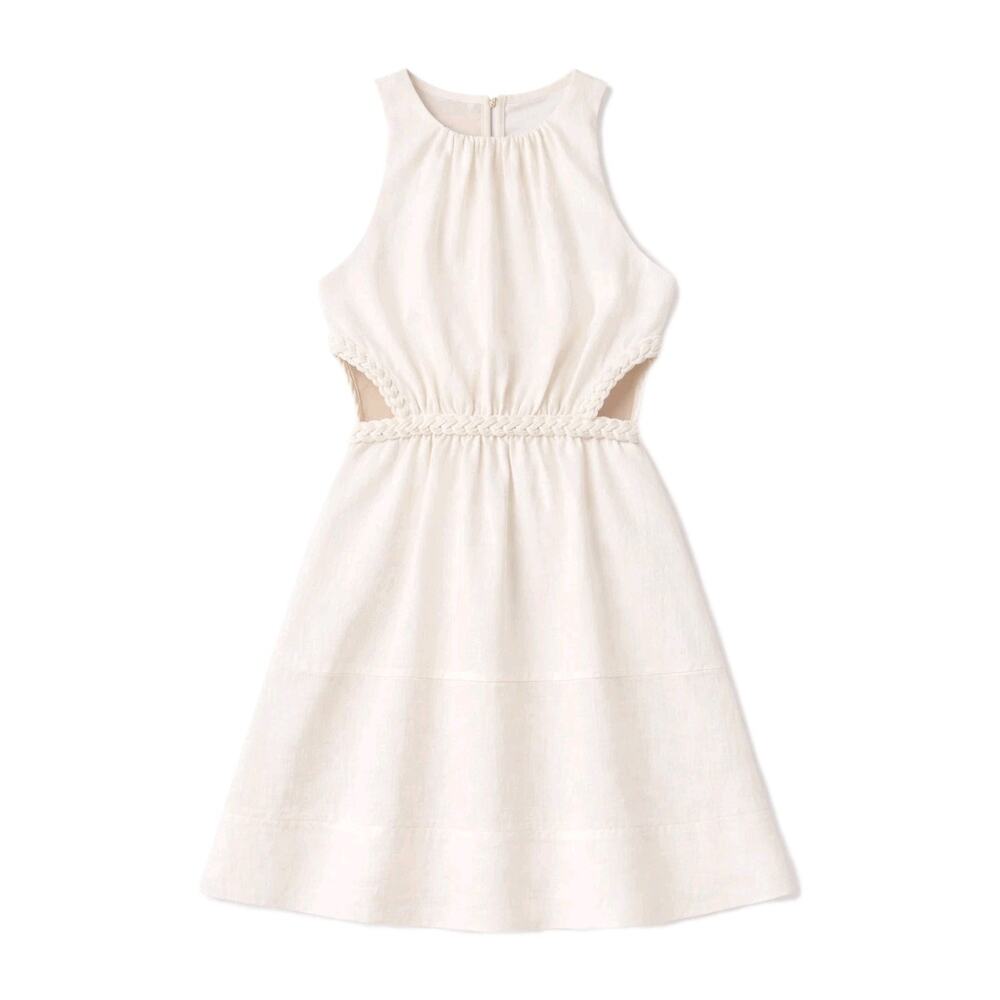 Fate Lina White Linen Blend Braided Cut Out Mini Dress Small Sleeveless